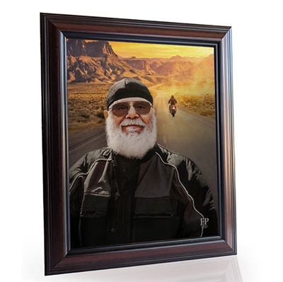Show details for Framed Memorial Portrait - Riding into the Sunset Lifescapes Background