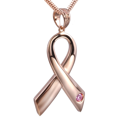 Picture of Breast Cancer Ribbon Cremation Pendant - Rose Gold Vermeil