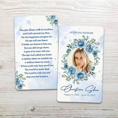Picture of Blue Round Floral Memorial Card