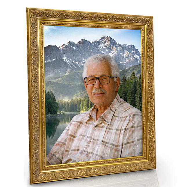 Show details for Framed Memorial Portrait - Serene Mountain Lifescapes Background
