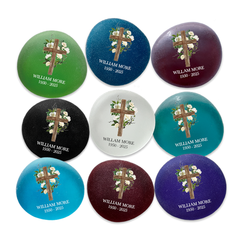 Show details for Multicolor Frosted Assortment White Flowers Cross Memorial Stone