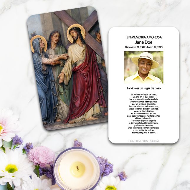 Show details for Jesus Carrying Cross Spanish Prayer Card