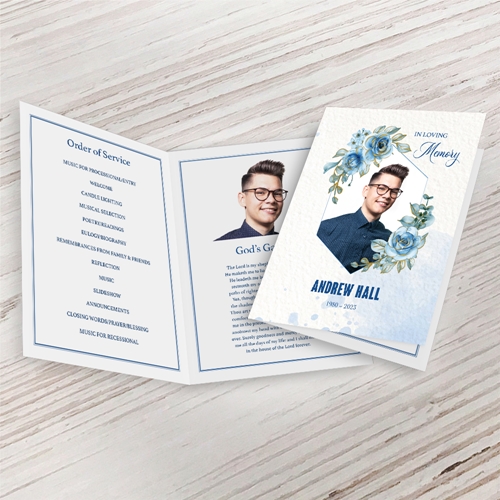 Show details for Blue Floral Funeral Program (MegaEdit)