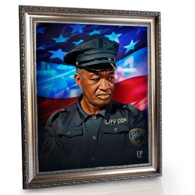 Show details for Framed Memorial Portrait - Fallen Guardian Lifescape Background