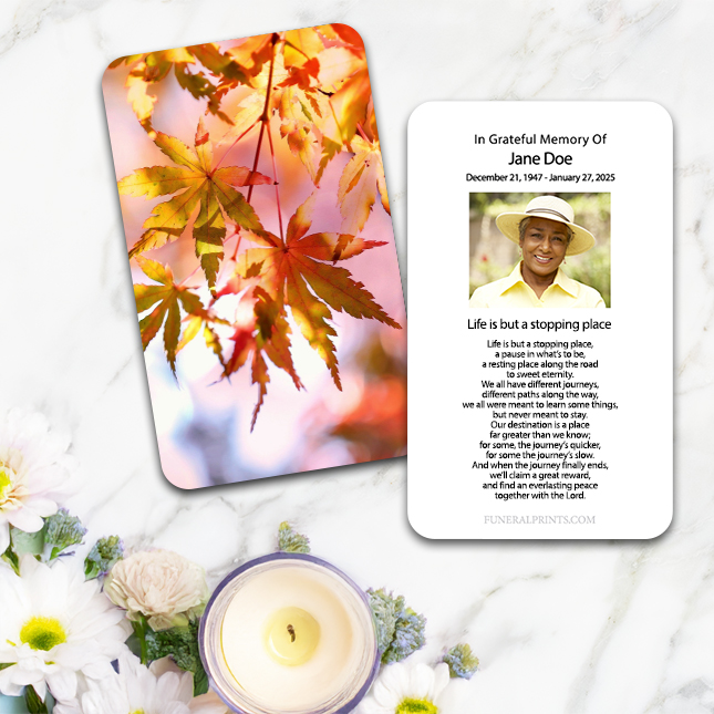 Show details for Leaves of Fall Spanish Prayer Card