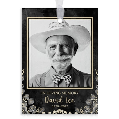 Show details for Black Floral Rectangle Ornament