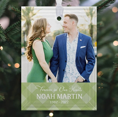 Show details for Green Plaid Rectangle Ornament