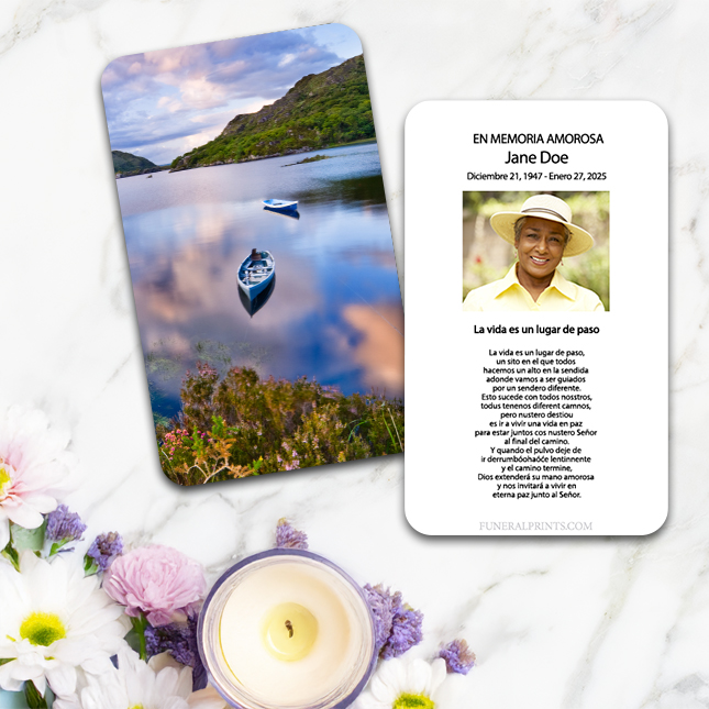 Show details for Canoe on Lake in Killareny Spanish Prayer Card