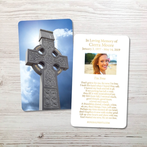 Picture of Celtic Cross Blue Sky 1 Gold Foil Memorial Card