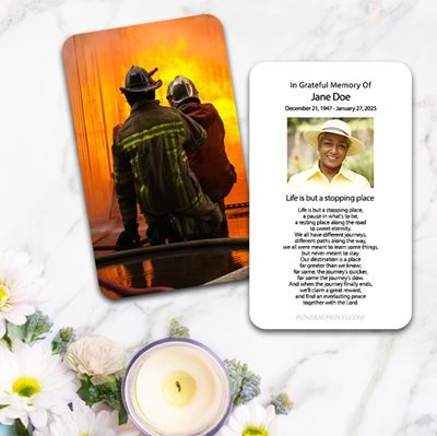 Show details for Fireman Fighting Flames Large Memorial Card (3" x 4.75")